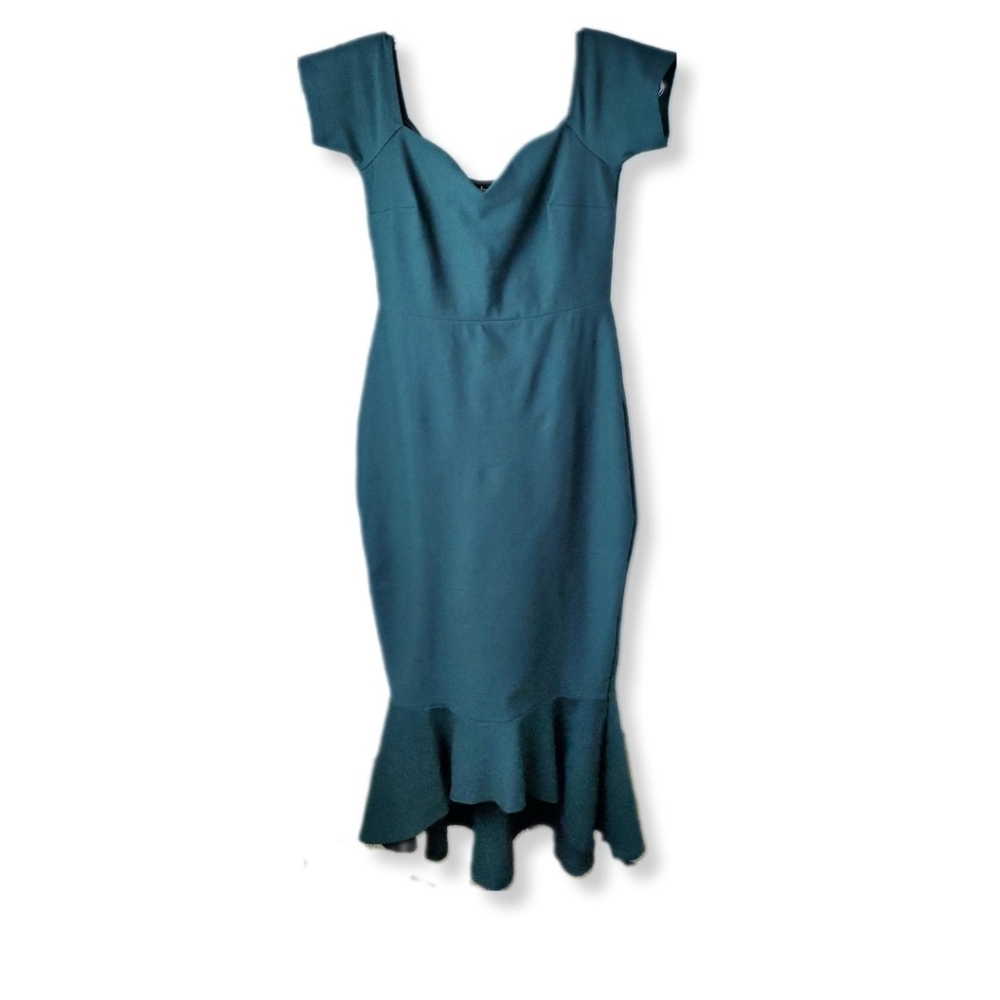 NWOT Lulus Emerald Green Off the Shoulder Midi Dress Sz S